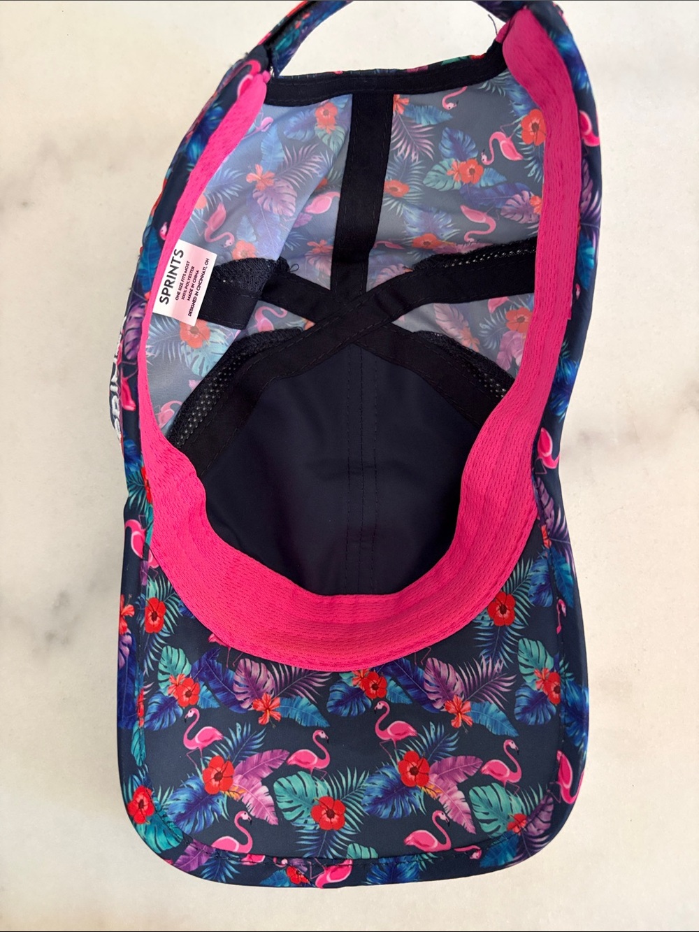 Tropical Flamingo Print Women's Baseball Cap - Navy Pink Floral - Picture 3 of 5